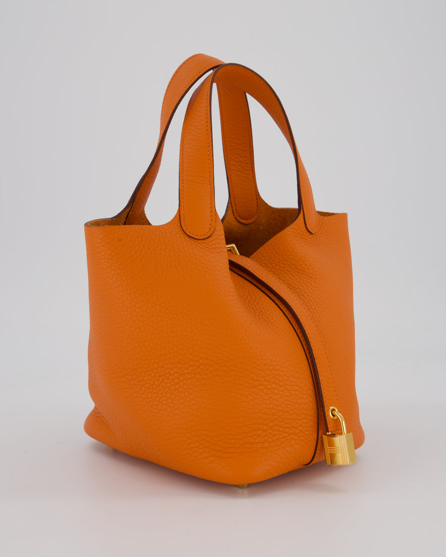 Hermès Picotin Lock 18 Bag in Orange H Taurillon Clemence Leather with Gold Hardware