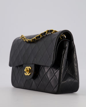 Chanel Vintage Black Small Classic Double Flap Bag in Lambskin Leather with 24K Gold Hardware