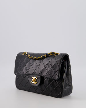 Chanel Vintage Black Small Classic Double Flap Bag in Lambskin Leather with 24K Gold Hardware