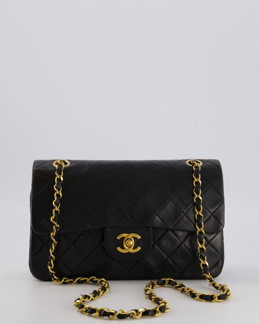 Chanel Vintage Black Small Classic Double Flap Bag in Lambskin Leather with 24K Gold Hardware