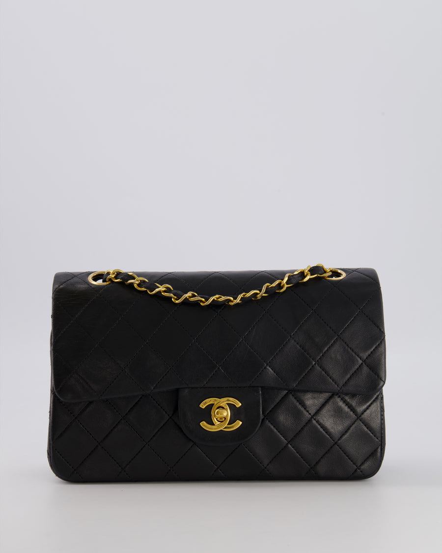 Chanel Vintage Black Small Classic Double Flap Bag in Lambskin Leather with 24K Gold Hardware