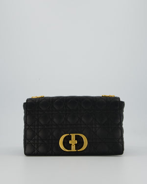 Christian Dior Black Calfskin Leather Caro Bag with Gold Hardware
