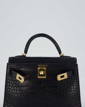 *HOT* Hermès Mini Kelly II Bag in Bleu Indigo Alligator Leather with Gold Hardware