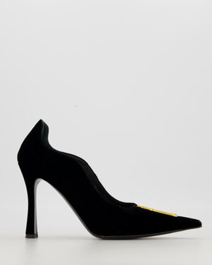 Schiaparelli Velvet Keyhole Pumps Shoes in Black with Gold Keyhole Detail Size EU 40