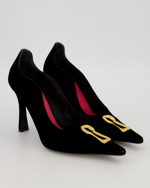 Schiaparelli Velvet Keyhole Pumps Shoes in Black with Gold Keyhole Detail Size EU 40