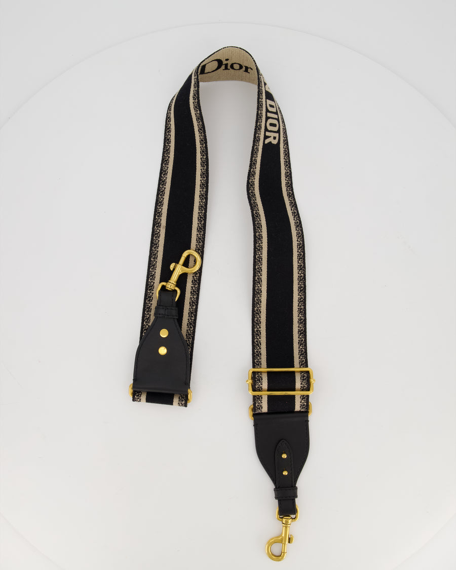 Christian Dior Adjustable Shoulder Embroidered Strap Large in Gold Hardware