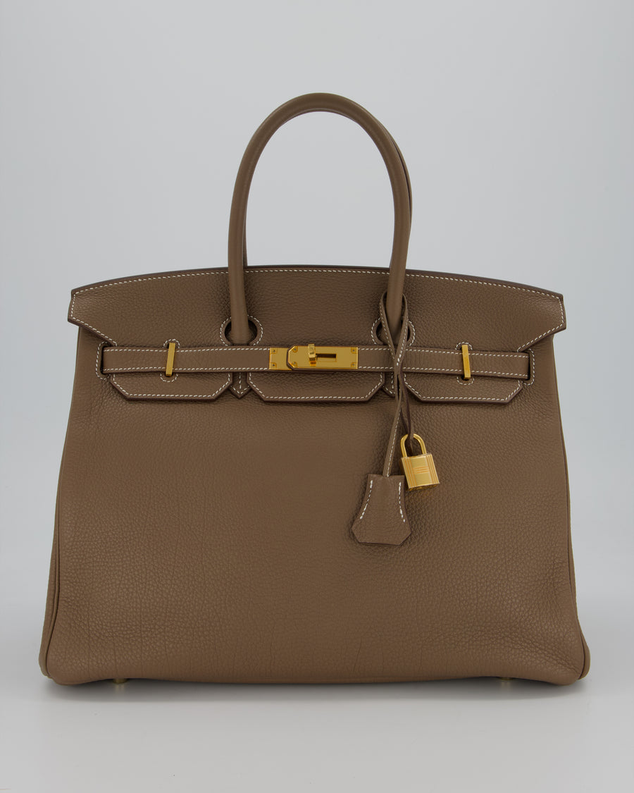 *RARE* Hermès Birkin 35 Retourne Bag in Etoupe Togo Leather with Gold Hardware