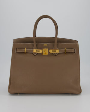 *RARE* Hermès Birkin 35 Retourne Bag in Etoupe Togo Leather with Gold Hardware
