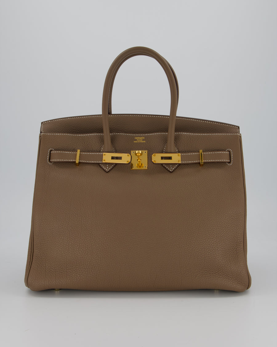 *RARE* Hermès Birkin 35 Retourne Bag in Etoupe Togo Leather with Gold Hardware