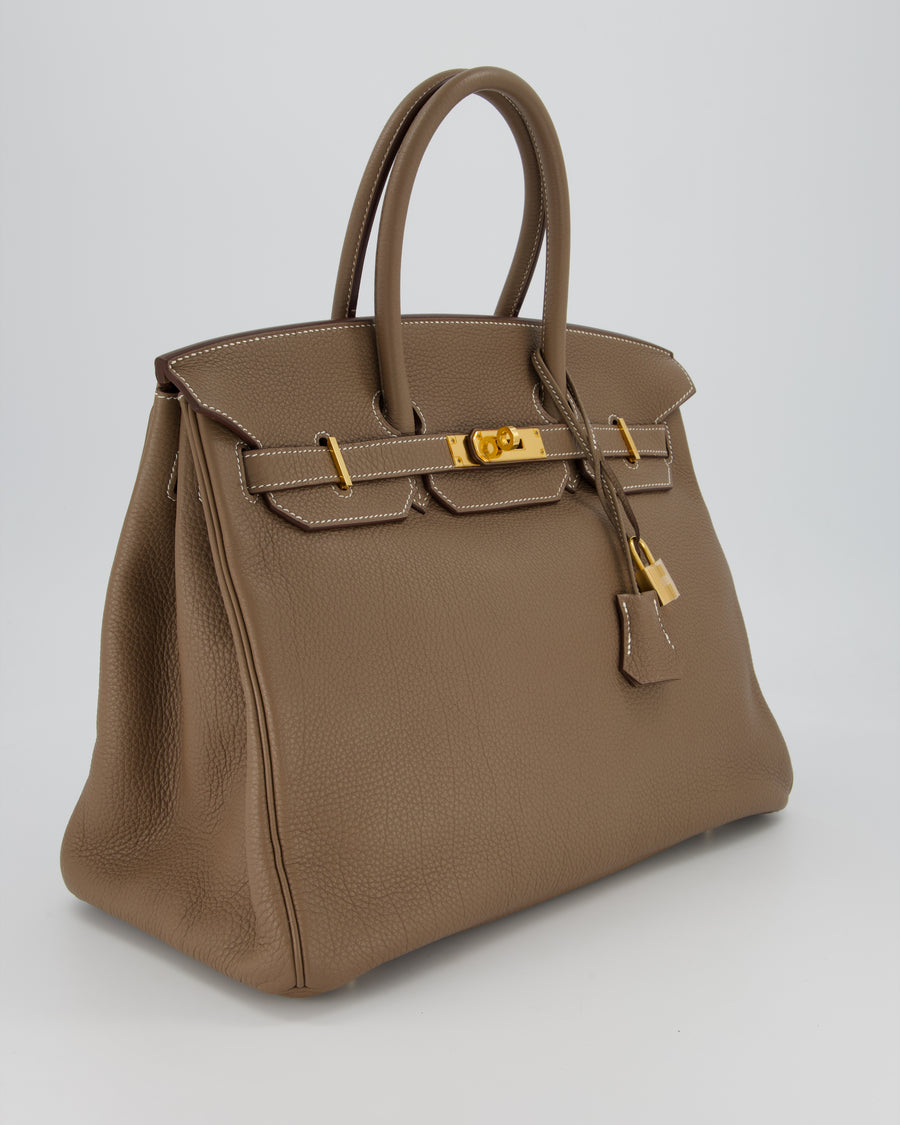 *RARE* Hermès Birkin 35 Retourne Bag in Etoupe Togo Leather with Gold Hardware