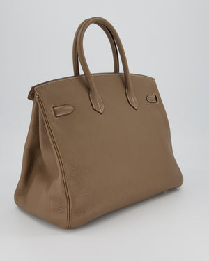 *RARE* Hermès Birkin 35 Retourne Bag in Etoupe Togo Leather with Gold Hardware