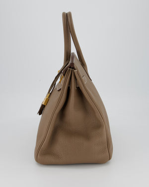 *RARE* Hermès Birkin 35 Retourne Bag in Etoupe Togo Leather with Gold Hardware