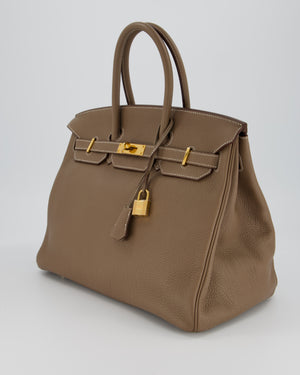 *RARE* Hermès Birkin 35 Retourne Bag in Etoupe Togo Leather with Gold Hardware