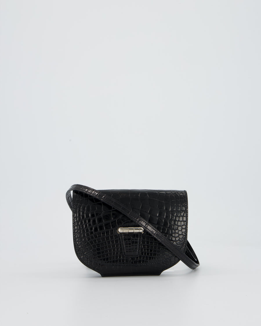 Hermès Mini Convoyeur Bag with Strap in Black Shiny Alligator with Palladium Hardware