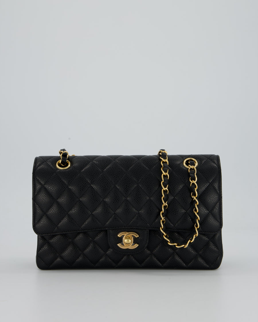 Chanel Black Medium Classic Double Flap Bag in Caviar Leather with Gold Hardware