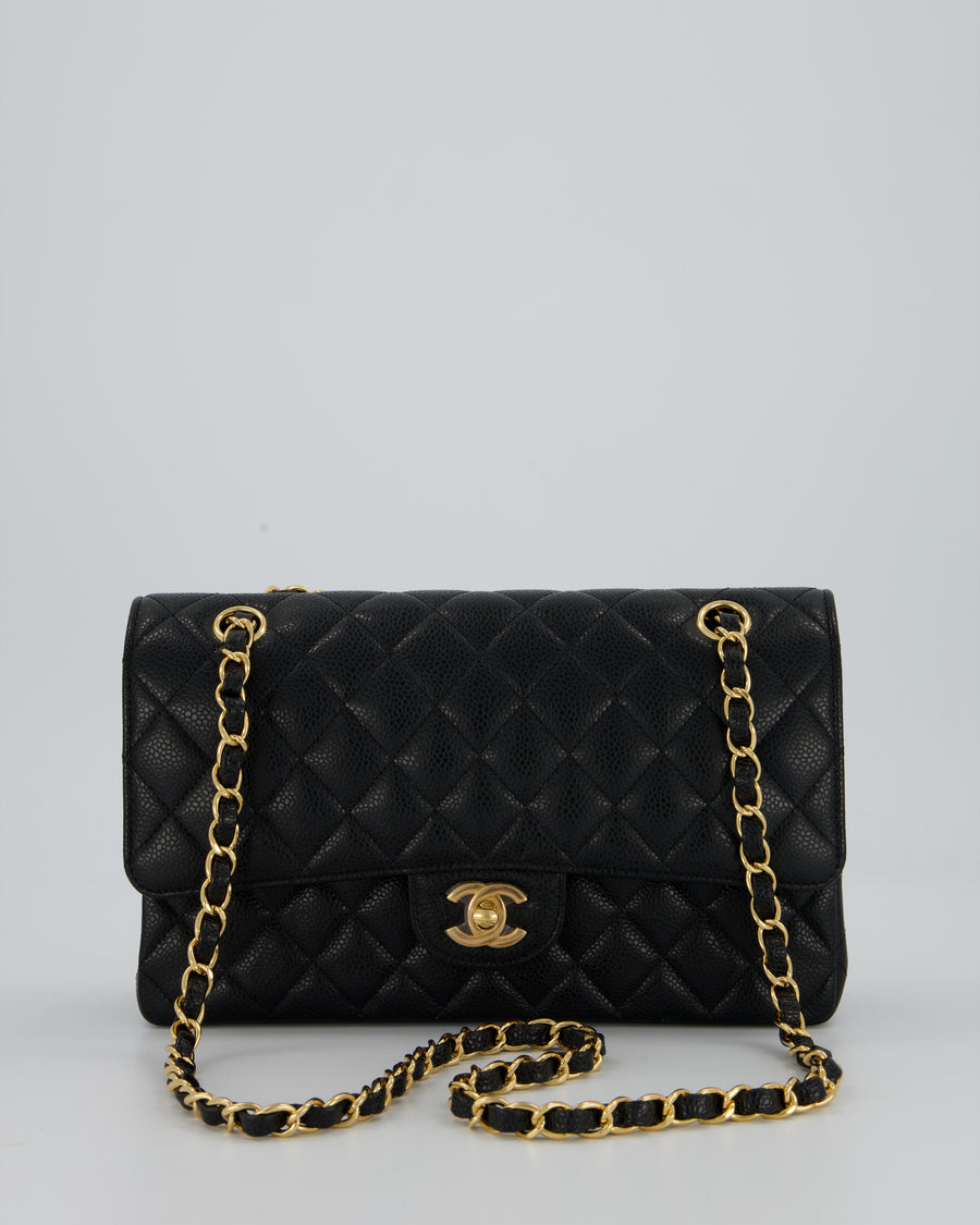 Chanel Black Medium Classic Double Flap Bag in Caviar Leather with Gold Hardware