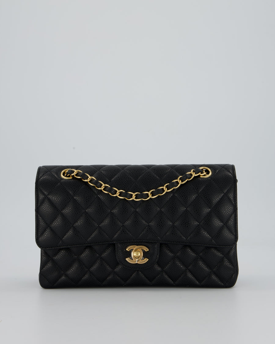 Chanel Black Medium Classic Double Flap Bag in Caviar Leather with Gold Hardware