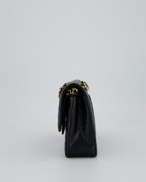 Chanel Black Medium Classic Double Flap Bag in Caviar Leather with Gold Hardware