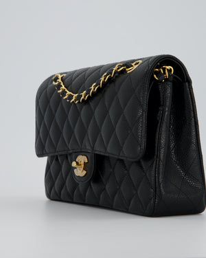 Chanel Black Medium Classic Double Flap Bag in Caviar Leather with Gold Hardware