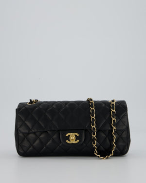 Chanel Vintage Black Lambskin East-West Shoulder Bag with 24K Gold Hardware
