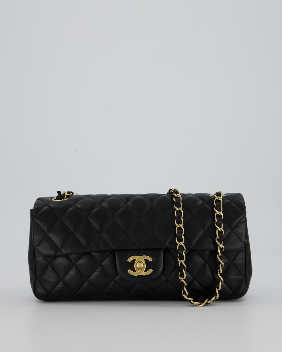 Chanel Vintage Black Lambskin East-West Shoulder Bag with 24K Gold Hardware