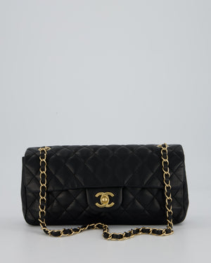 Chanel Vintage Black Lambskin East-West Shoulder Bag with 24K Gold Hardware