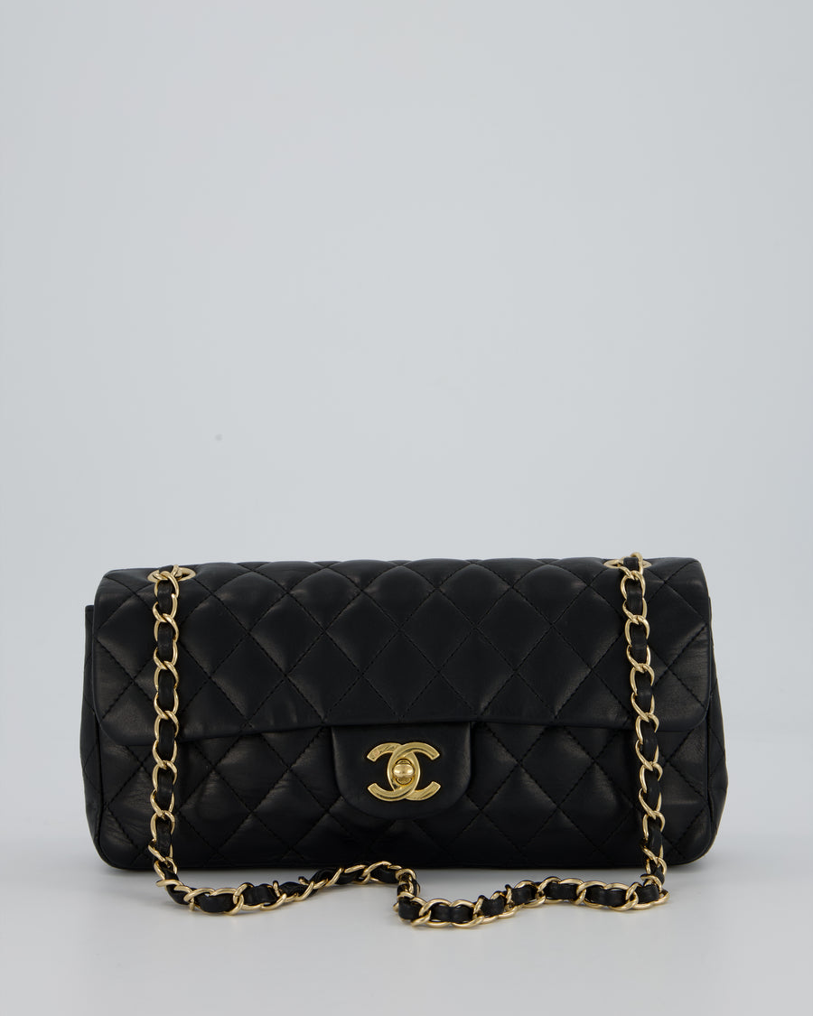 Chanel Vintage Black Lambskin East-West Shoulder Bag with 24K Gold Hardware