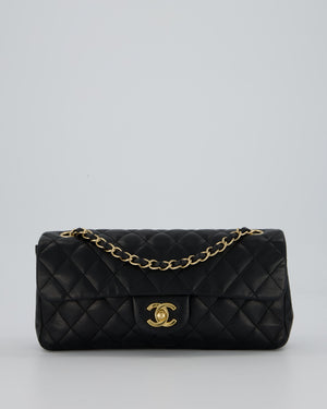 Chanel Vintage Black Lambskin East-West Shoulder Bag with 24K Gold Hardware