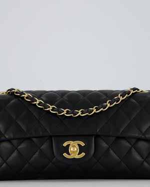 Chanel Vintage Black Lambskin East-West Shoulder Bag with 24K Gold Hardware
