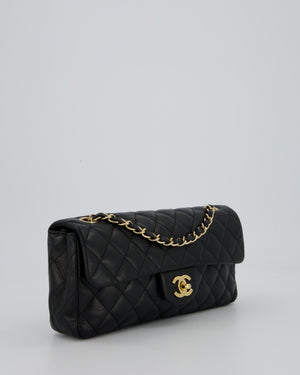 Chanel Vintage Black Lambskin East-West Shoulder Bag with 24K Gold Hardware