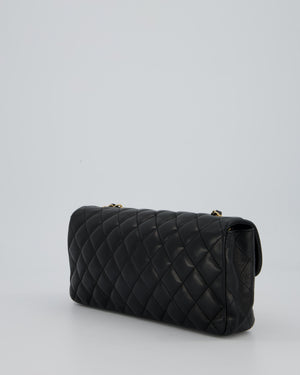 Chanel Vintage Black Lambskin East-West Shoulder Bag with 24K Gold Hardware