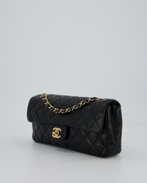 Chanel Vintage Black Lambskin East-West Shoulder Bag with 24K Gold Hardware