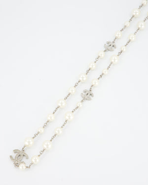 Chanel Classic Champagne Faux Pearl Sautoir Necklace with Signature Crystal-encrusted CC Logos