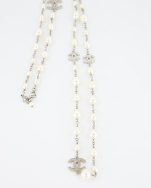 Chanel Classic Champagne Faux Pearl Sautoir Necklace with Signature Crystal-encrusted CC Logos