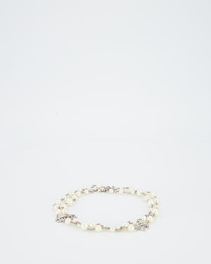 Chanel Classic Champagne Faux Pearl Sautoir Necklace with Signature Crystal-encrusted CC Logos