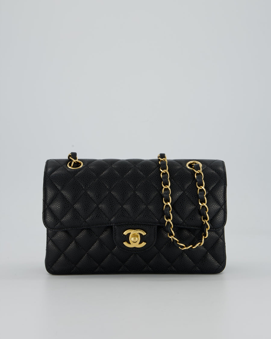 Chanel Black Small Classic Double Flap Bag in Caviar Leather with Gold Hardware