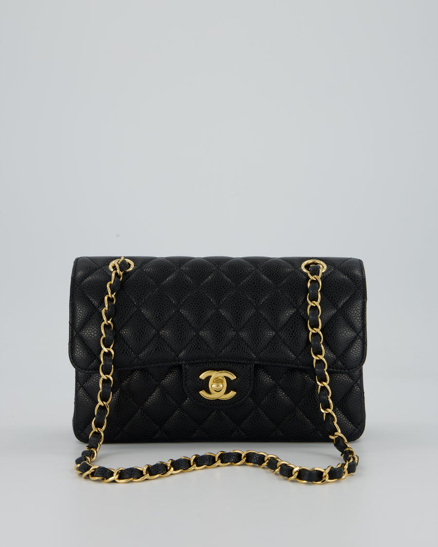 Chanel Black Small Classic Double Flap Bag in Caviar Leather with Gold Hardware