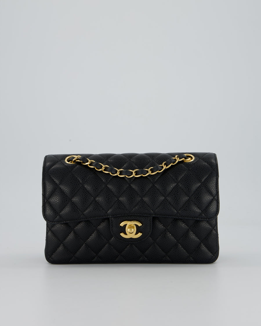 Chanel Black Small Classic Double Flap Bag in Caviar Leather with Gold Hardware