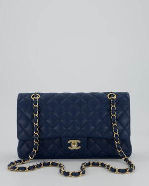 *HOT* Chanel Cobalt Blue Classic Medium Double Flap Bag in Caviar Leather with Champagne Gold Hardware