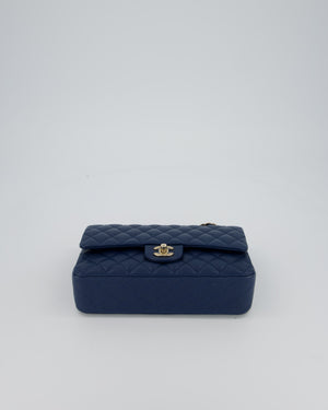 *HOT* Chanel Cobalt Blue Classic Medium Double Flap Bag in Caviar Leather with Champagne Gold Hardware