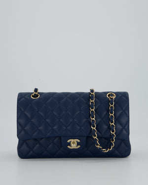 *HOT* Chanel Cobalt Blue Classic Medium Double Flap Bag in Caviar Leather with Champagne Gold Hardware