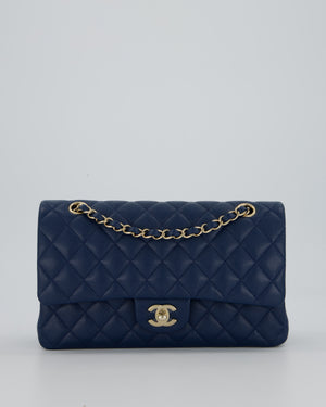 *HOT* Chanel Cobalt Blue Classic Medium Double Flap Bag in Caviar Leather with Champagne Gold Hardware