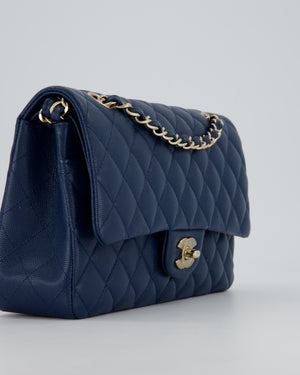 *HOT* Chanel Cobalt Blue Classic Medium Double Flap Bag in Caviar Leather with Champagne Gold Hardware