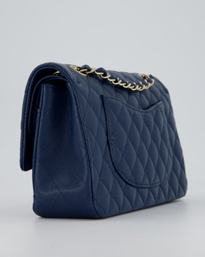 *HOT* Chanel Cobalt Blue Classic Medium Double Flap Bag in Caviar Leather with Champagne Gold Hardware