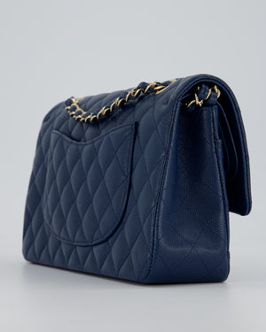 *HOT* Chanel Cobalt Blue Classic Medium Double Flap Bag in Caviar Leather with Champagne Gold Hardware