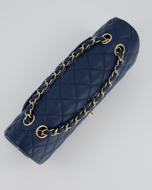 *HOT* Chanel Cobalt Blue Classic Medium Double Flap Bag in Caviar Leather with Champagne Gold Hardware