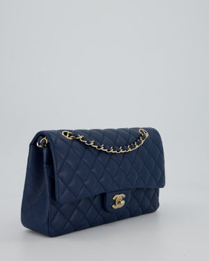 *HOT* Chanel Cobalt Blue Classic Medium Double Flap Bag in Caviar Leather with Champagne Gold Hardware