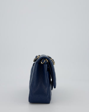 *HOT* Chanel Cobalt Blue Classic Medium Double Flap Bag in Caviar Leather with Champagne Gold Hardware