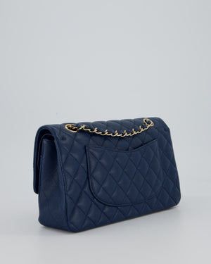 *HOT* Chanel Cobalt Blue Classic Medium Double Flap Bag in Caviar Leather with Champagne Gold Hardware