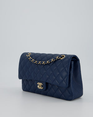 *HOT* Chanel Cobalt Blue Classic Medium Double Flap Bag in Caviar Leather with Champagne Gold Hardware